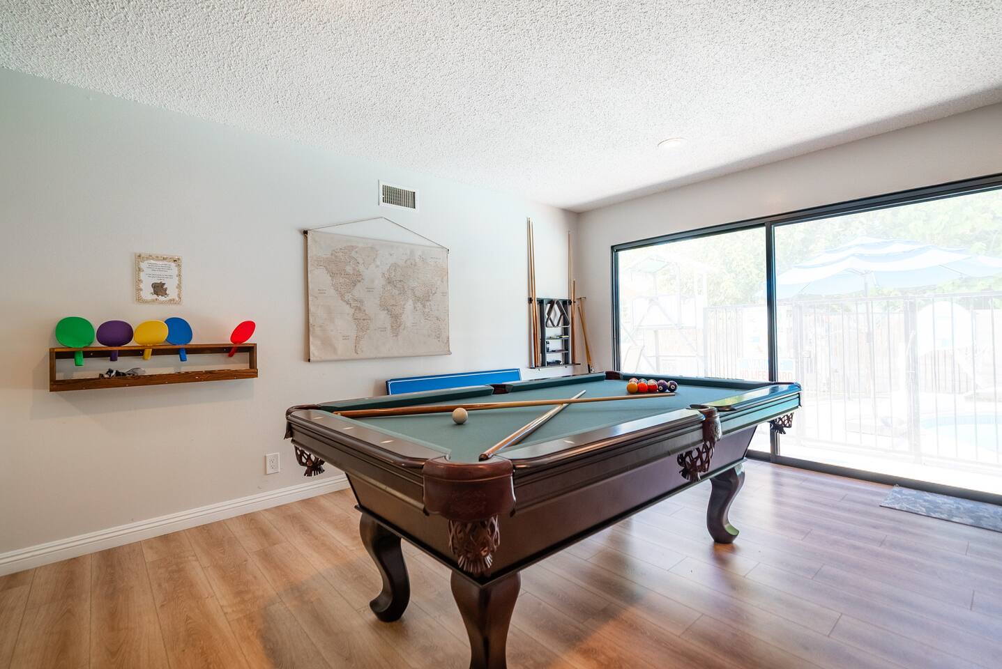 Pool table in living room.