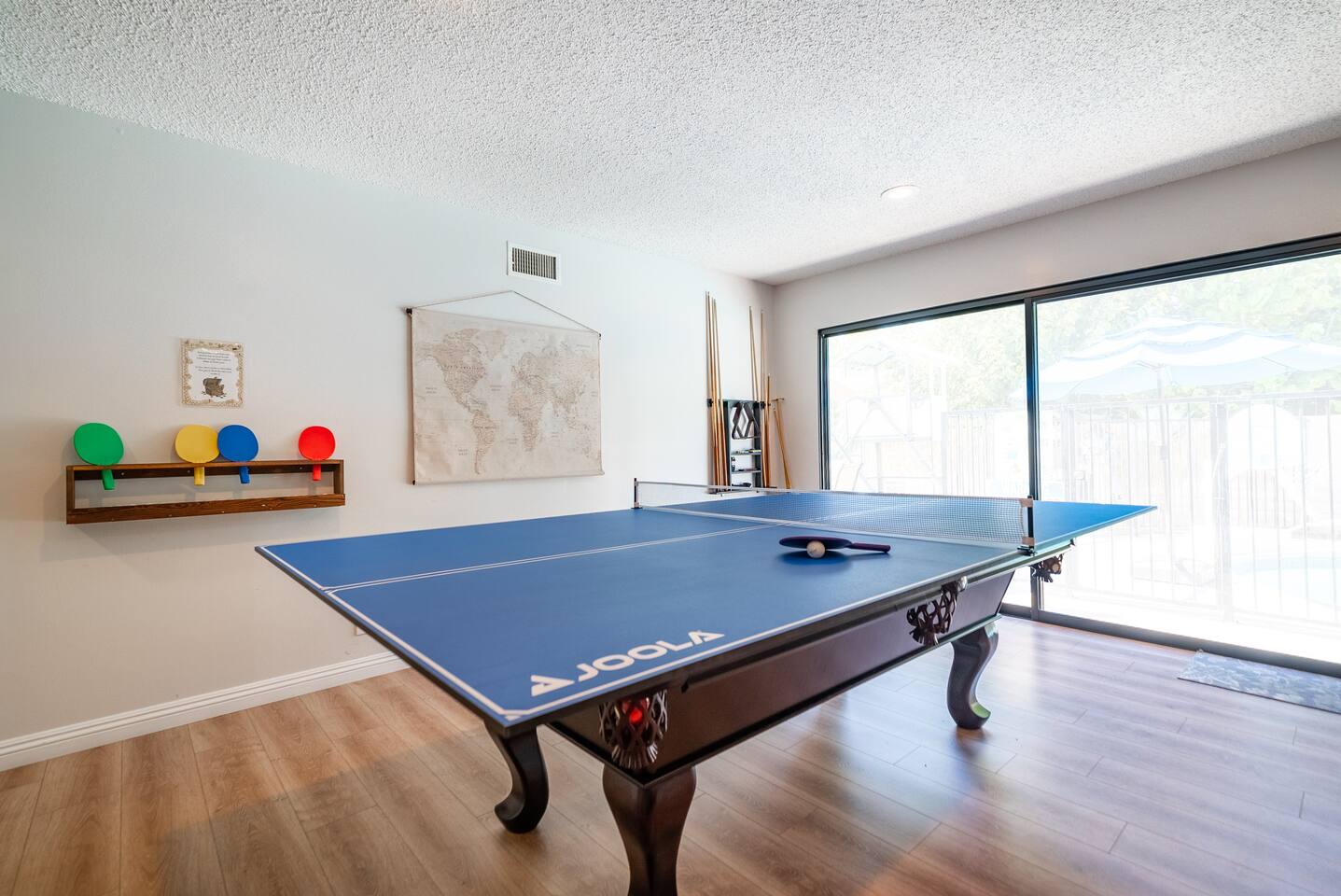 Pool table also functions as a ping pong table!