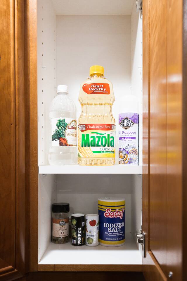 Home is supplied with spices and baking necessities! 