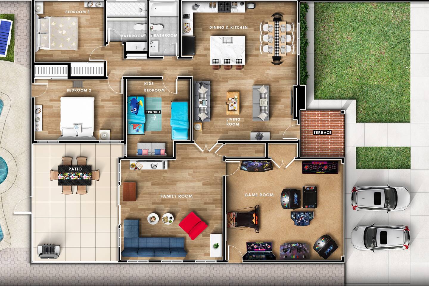Bird's eye view of the home's layout.