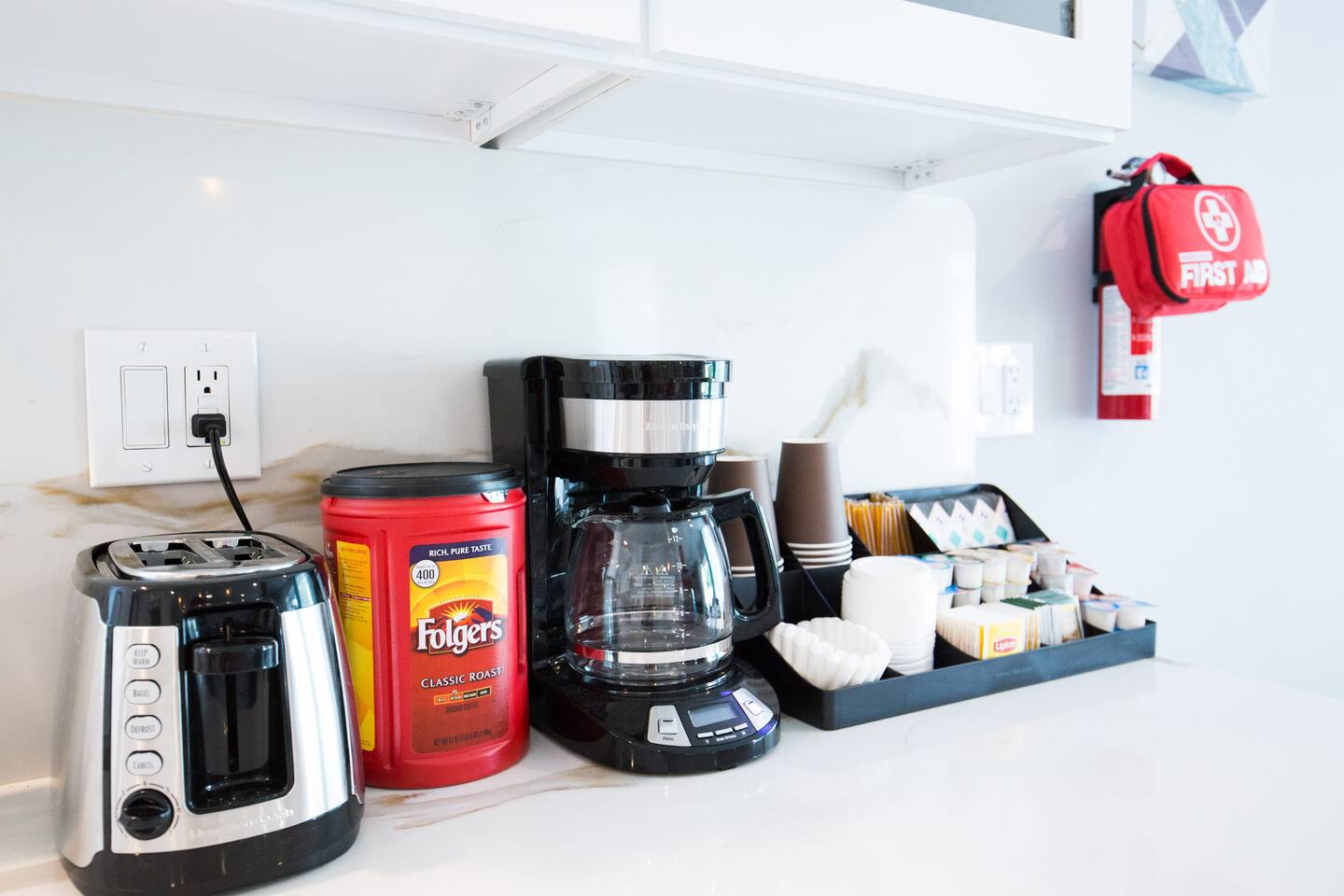 Coffeemaker and accompaniments!