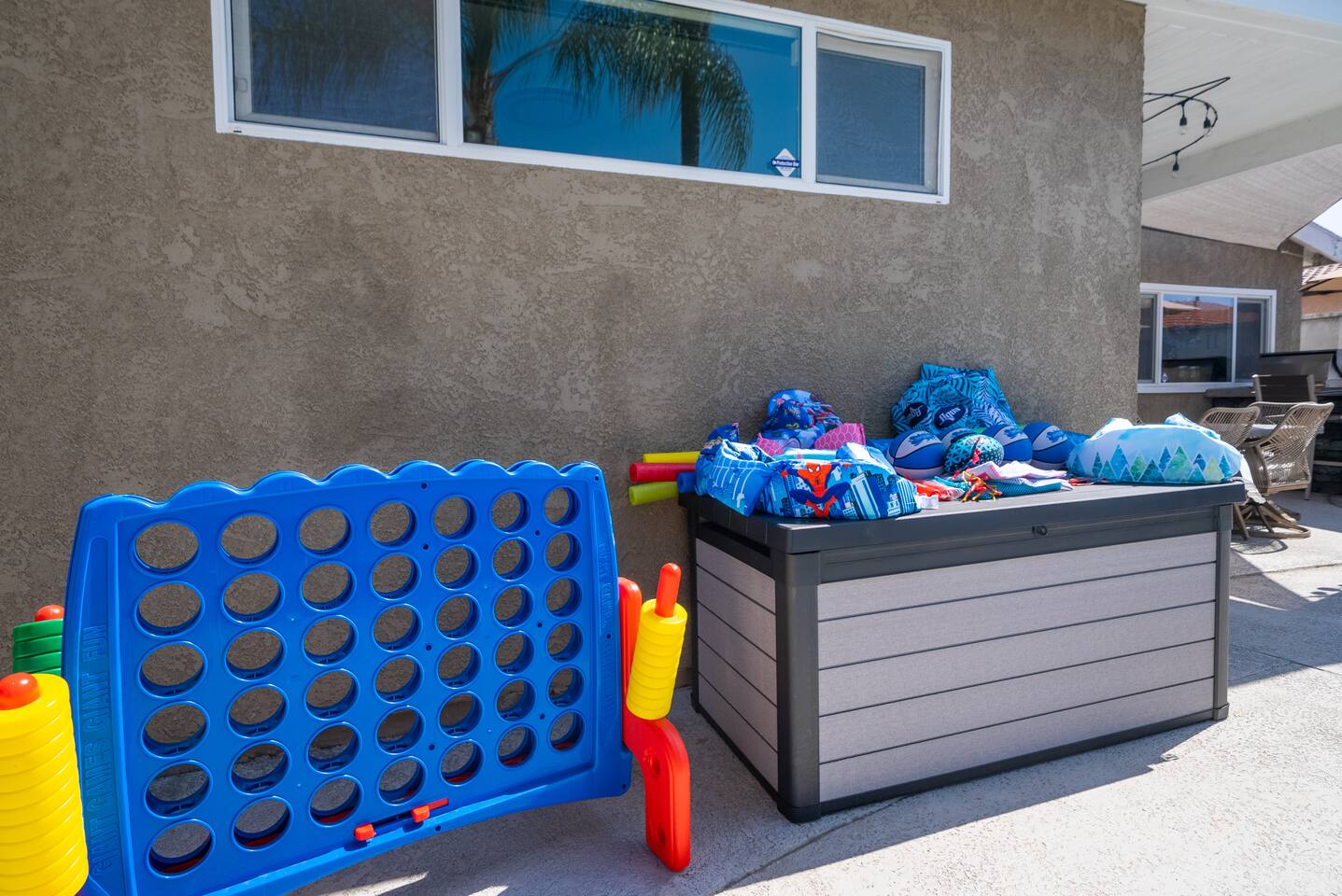 Home supplied with safe floaties and pool toys!