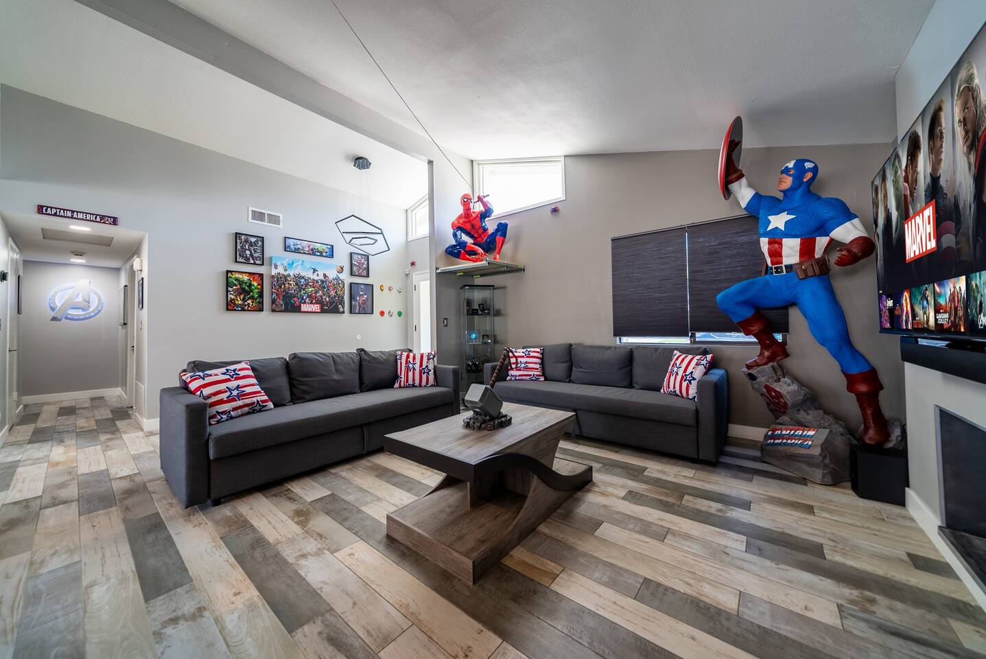 Captain America and Iron Man await you in the living room