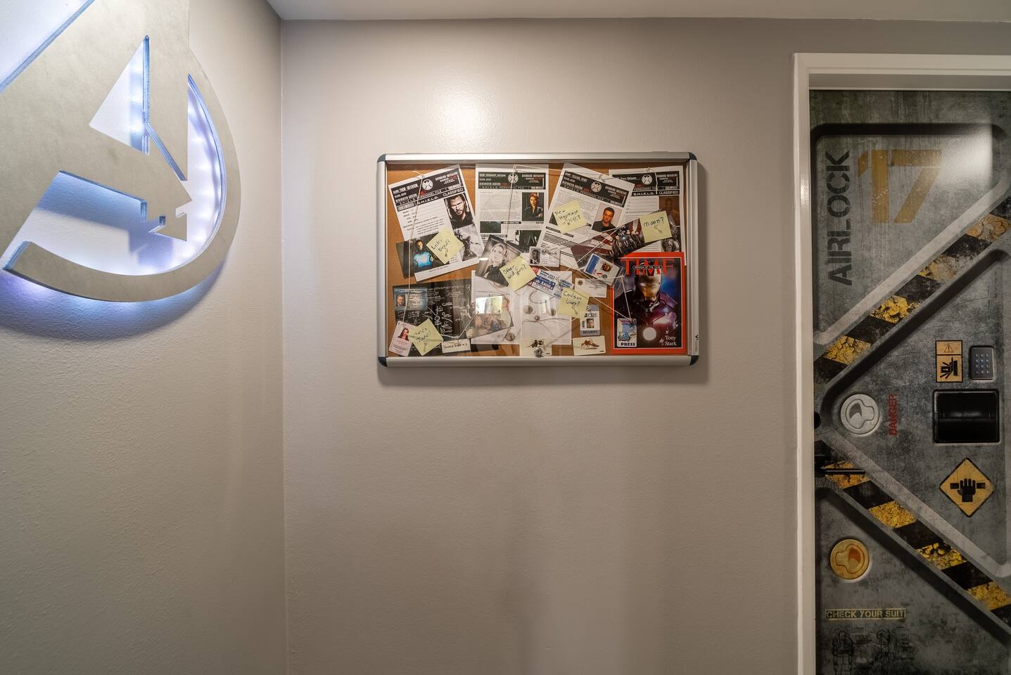 Avengers hallway theming.