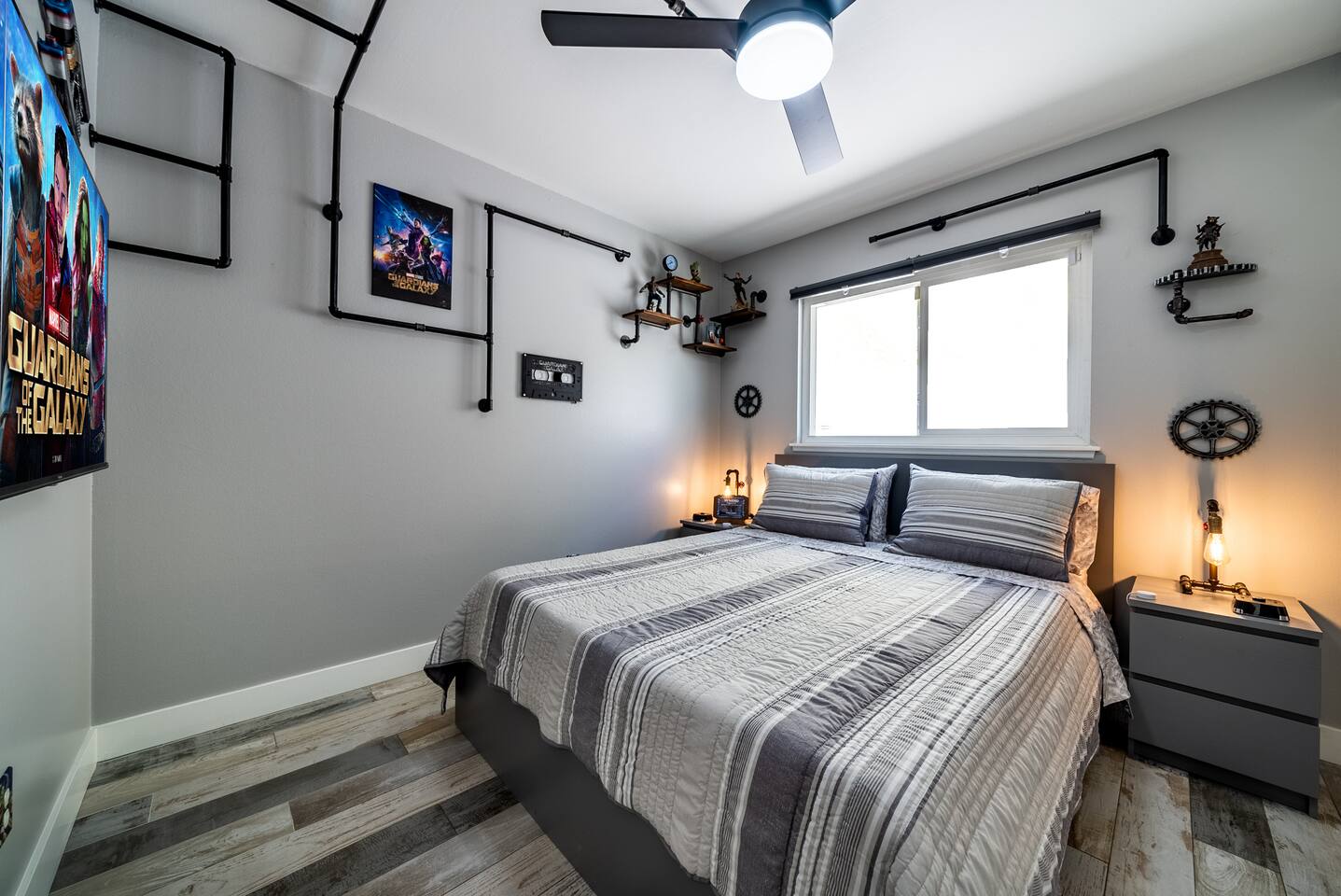 Guardians of the Galaxy themed guest bedroom with Queen size bed!