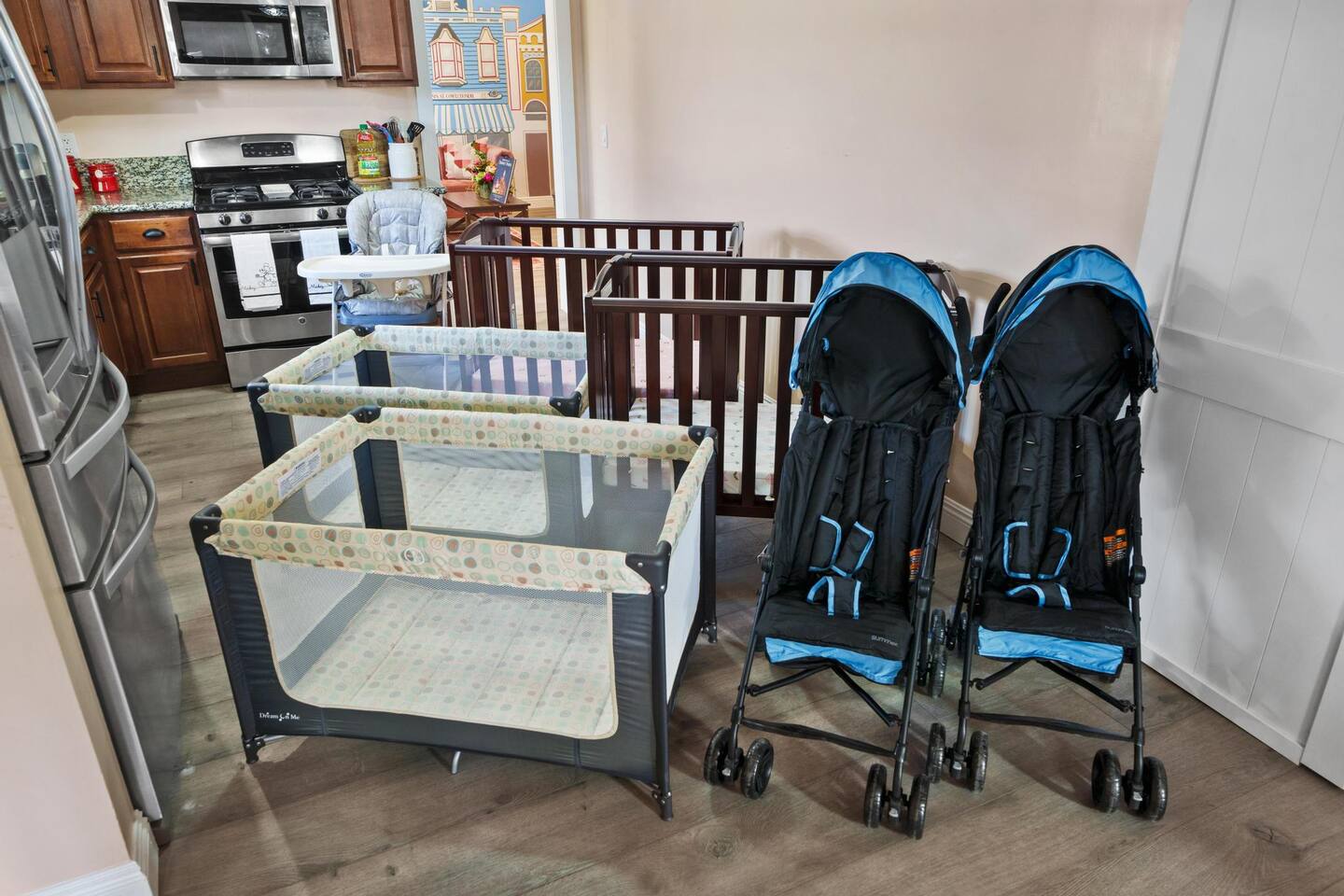 Home is supplied with cribs, high chair, and strollers!