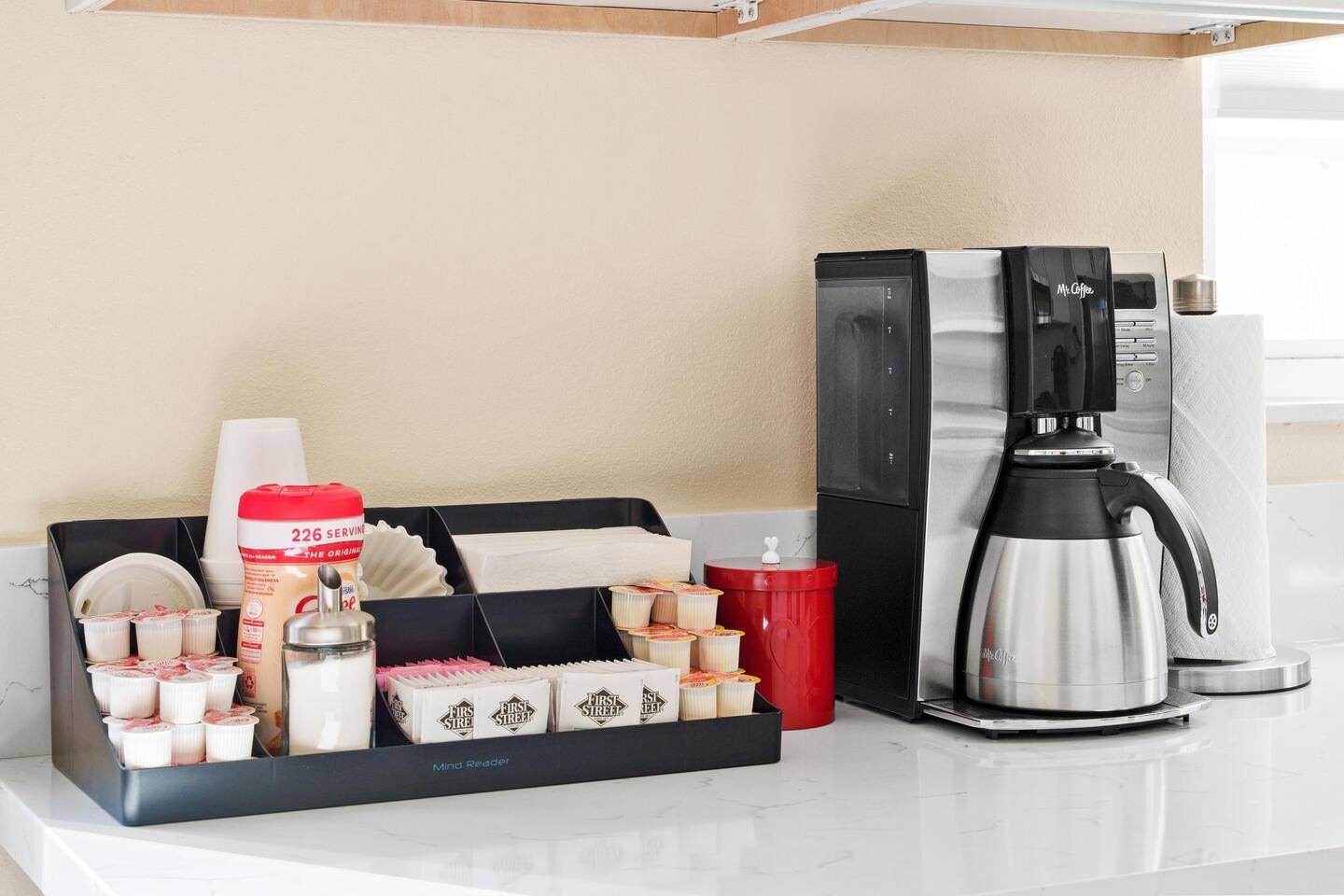 Coffeemaker and accompaniments!