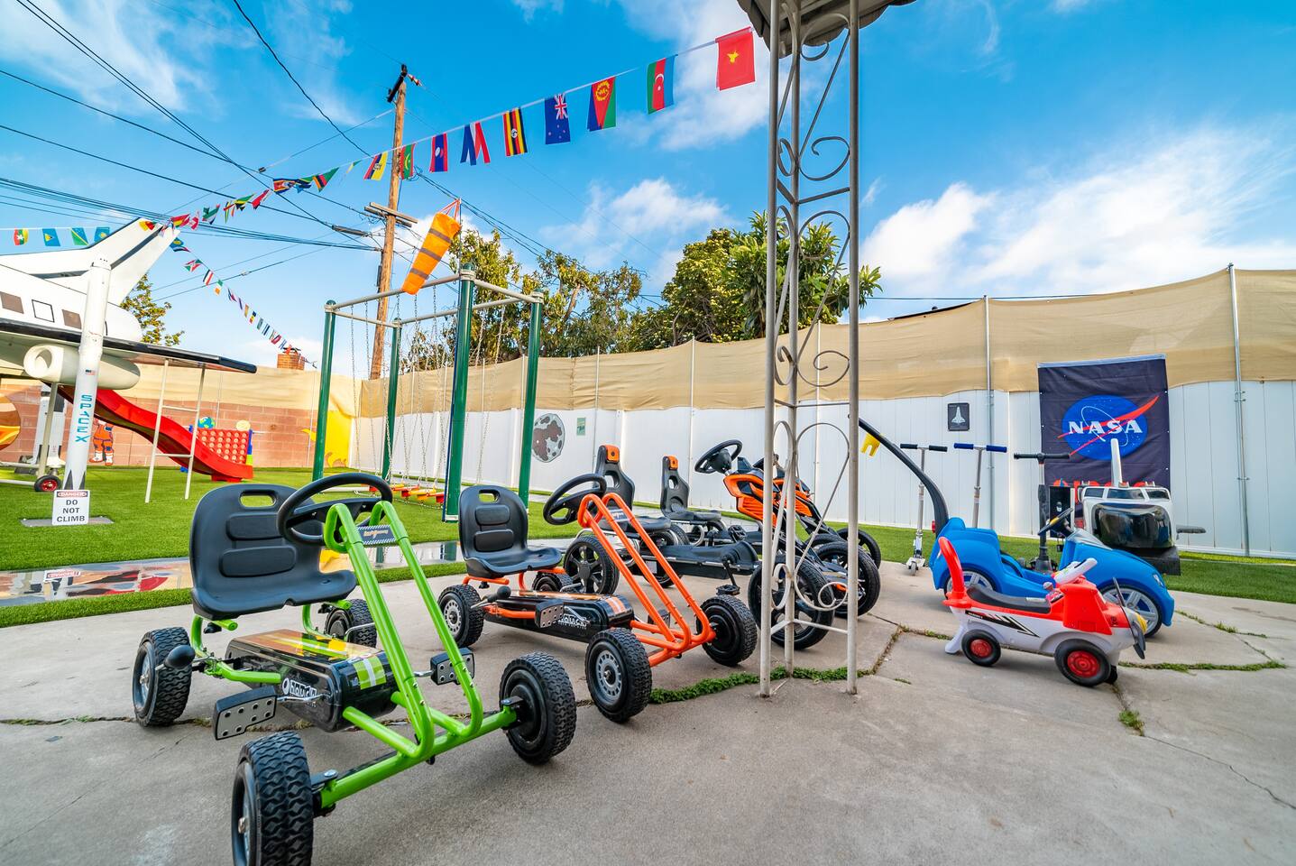 Pedal racers to ride around the track.