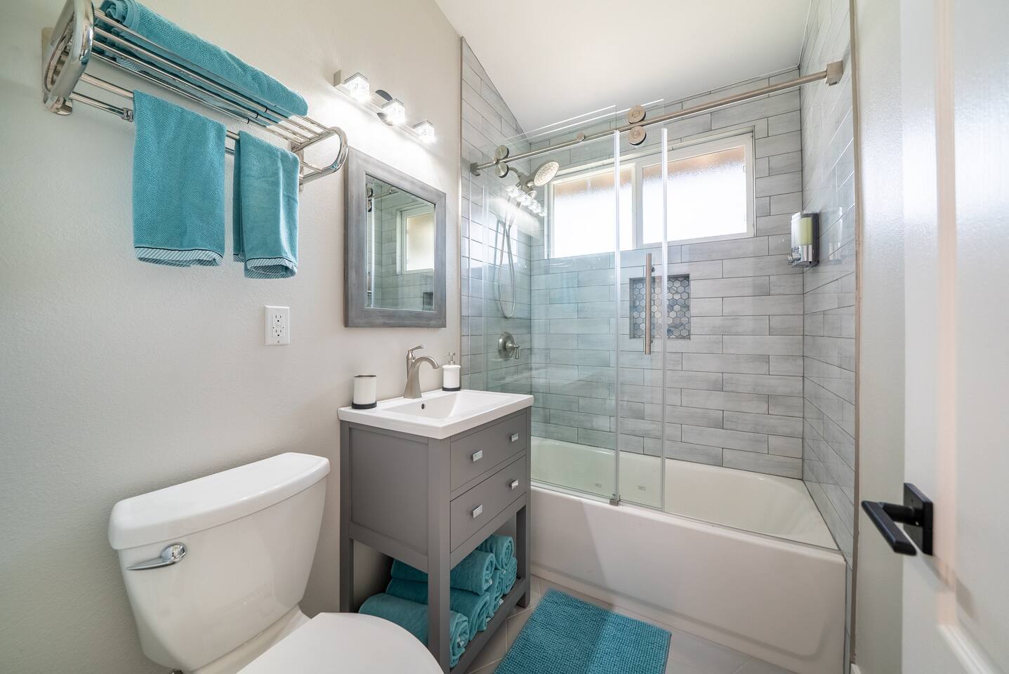 Full bathroom with shower and tub!