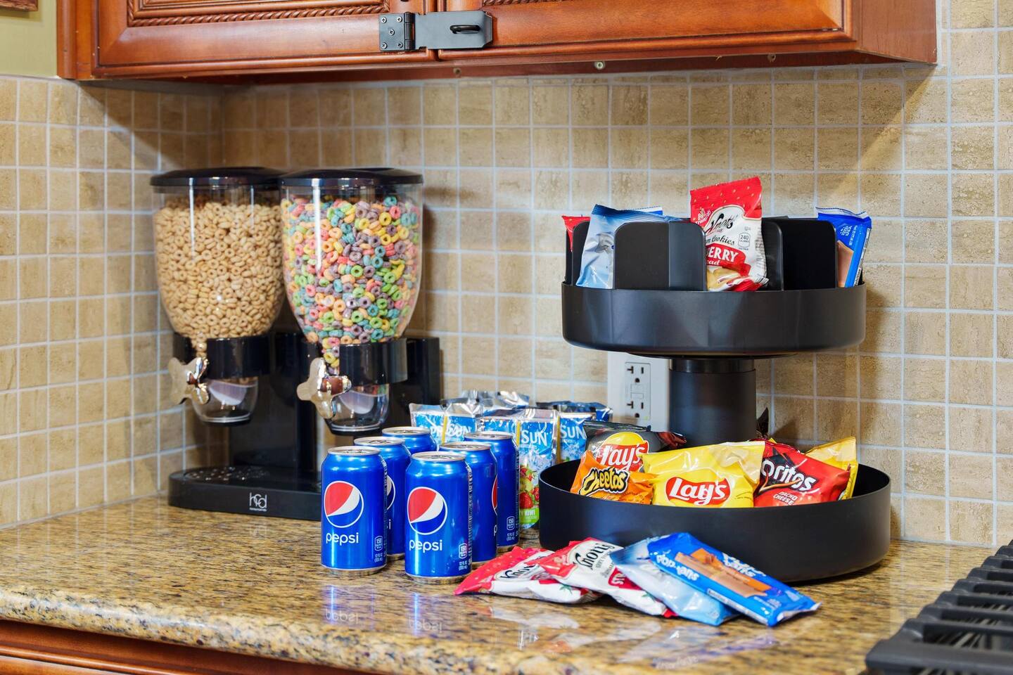 Home is always supplied with complementary cereal and snacks!