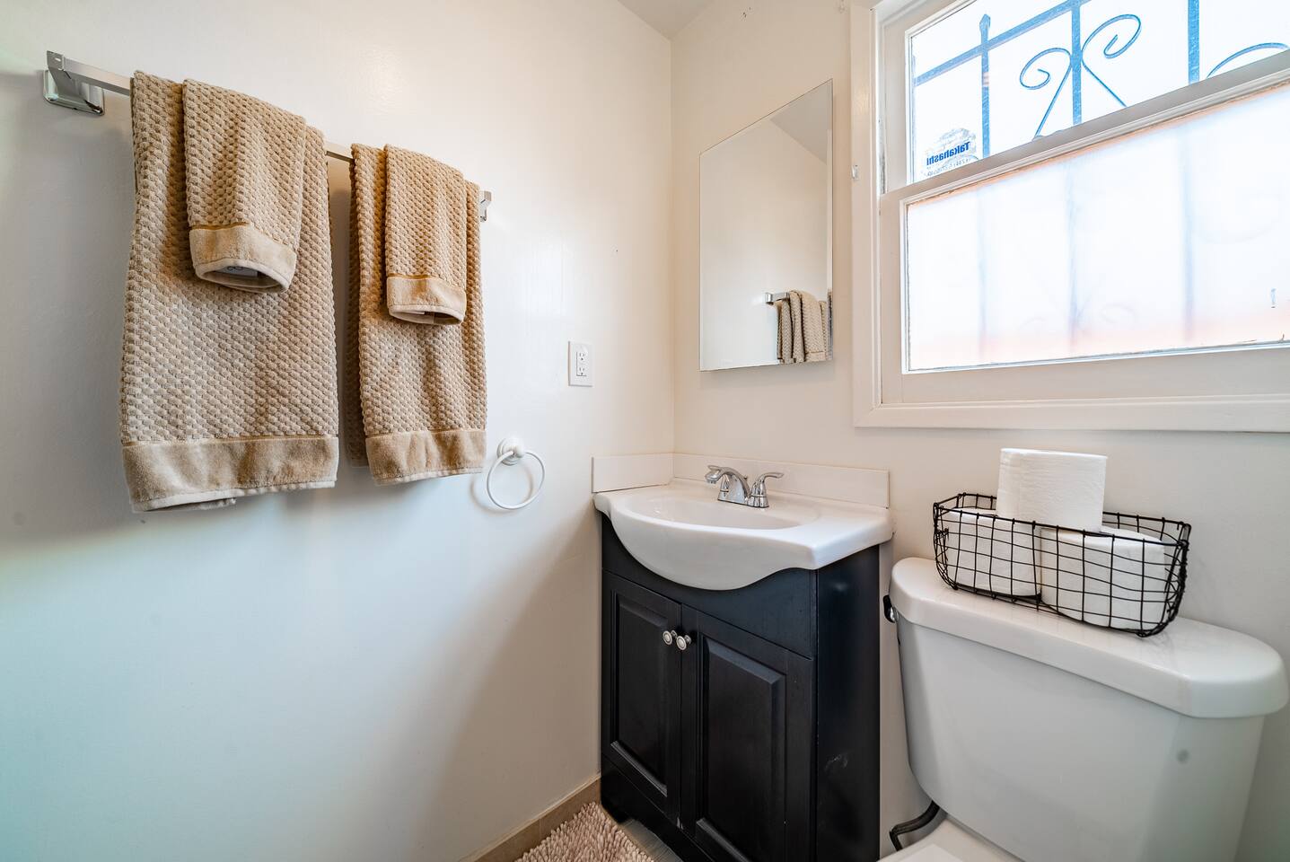 Simple and bright bathroom.