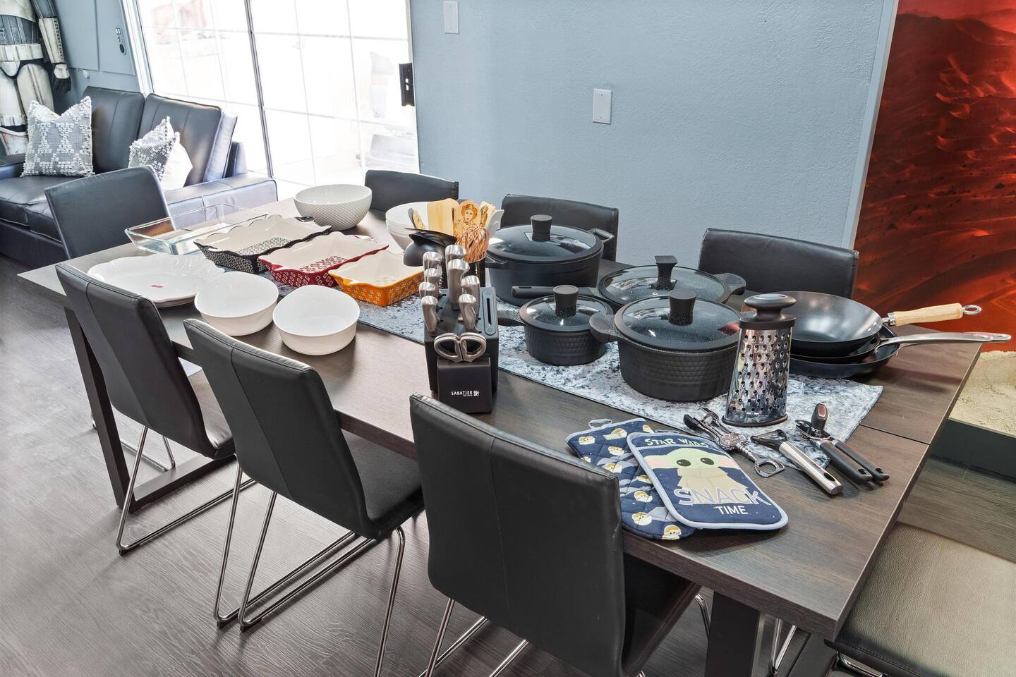 A plethora of cooking supplies and serving sets!