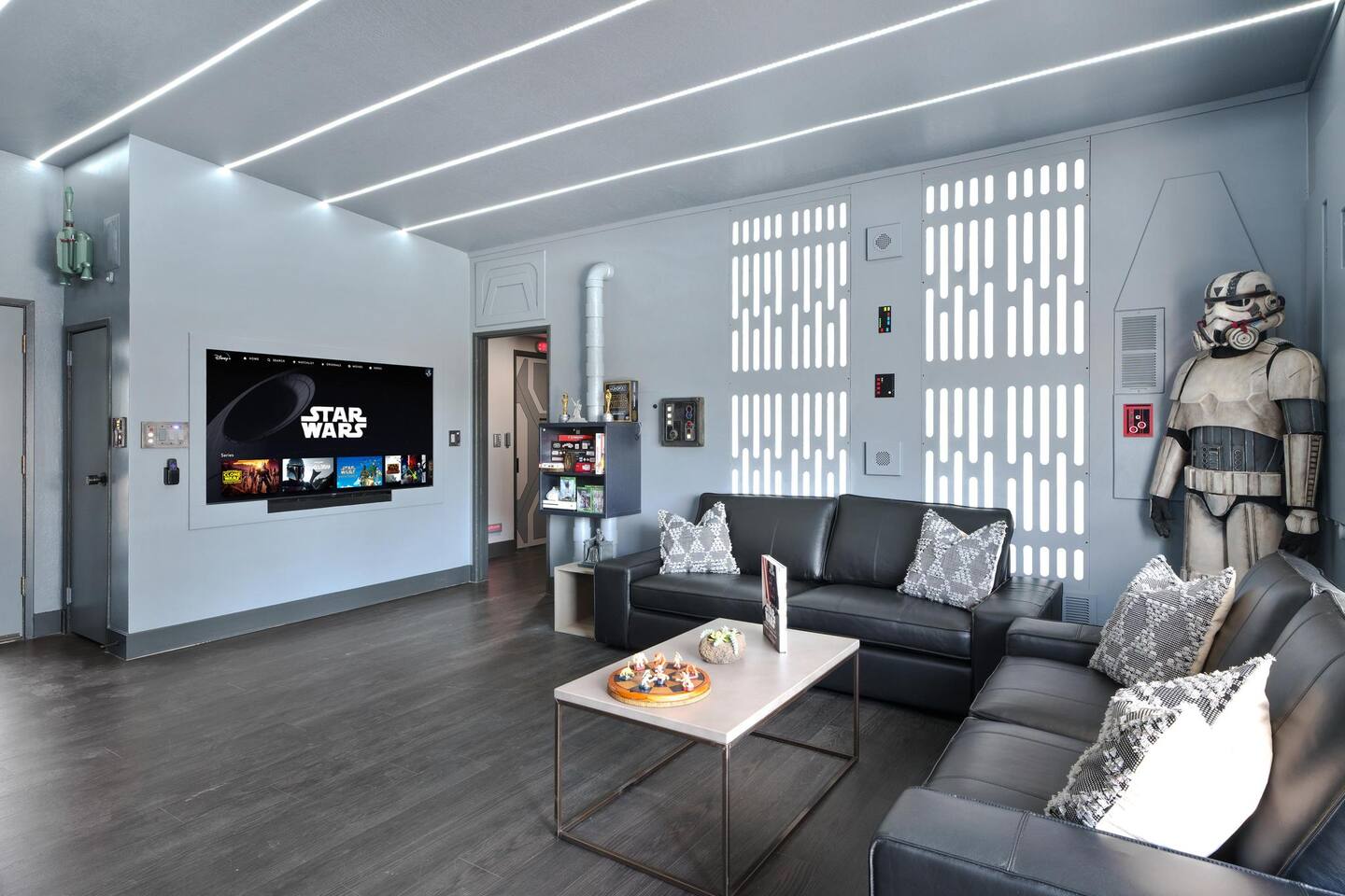 Living room is properly decorated, a big multipurpose space that serves as hub to the entire place