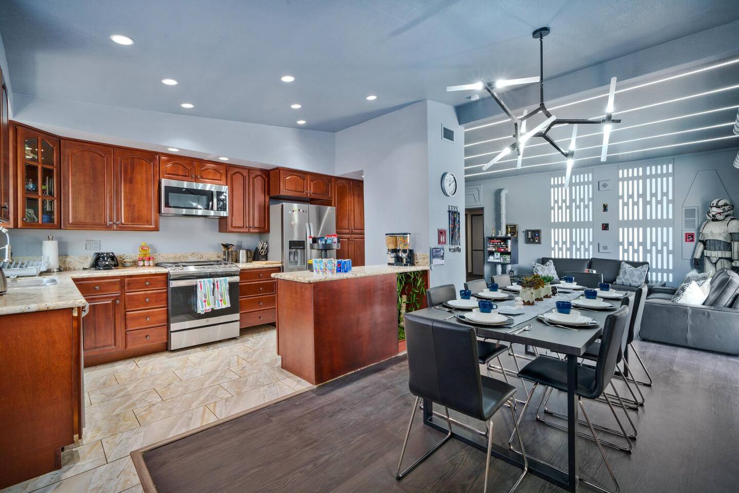 Kitchen and dining area are as spacious as the living room!